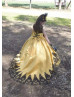 Gold Satin Black Lace Stunning Flower Girl Dress